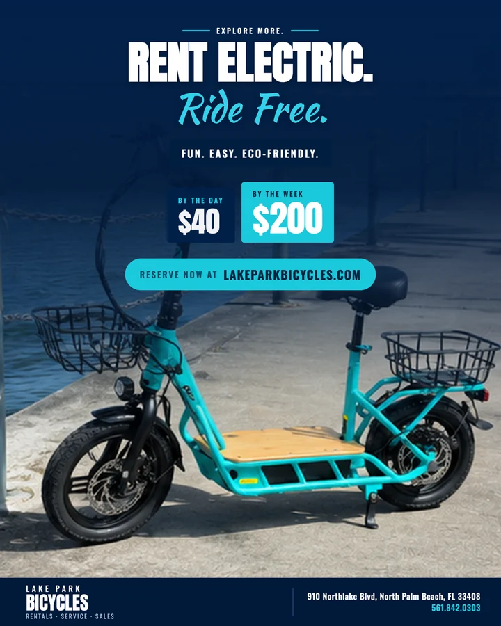 Lake Park Bicycles e-scooter rentals in North Palm Beach: $40 by the day, $200 by the week, delivered
